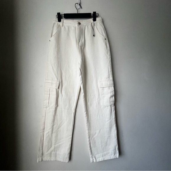 Princess Polly Jeremiah White Denim Relaxed Fit Cargo Straight Leg Jeans 4 - Picture 5 of 7